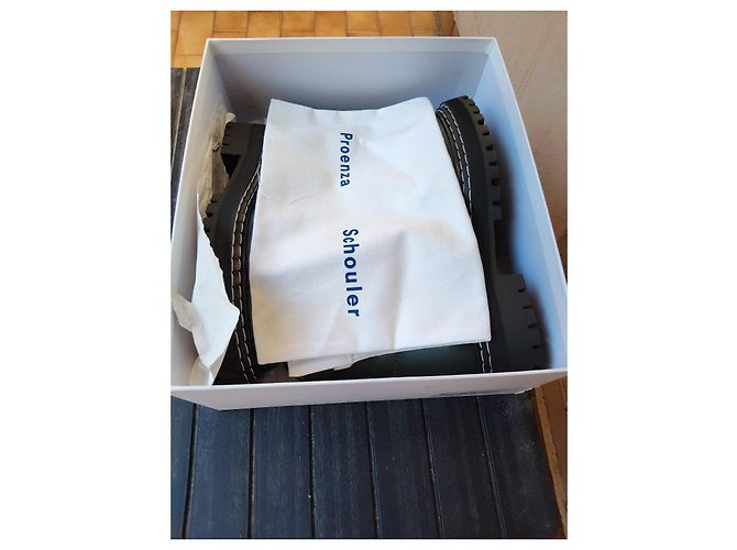 Botas de combate Proenza Schouler de cuero verde oscuro con suela de taco - vista 9