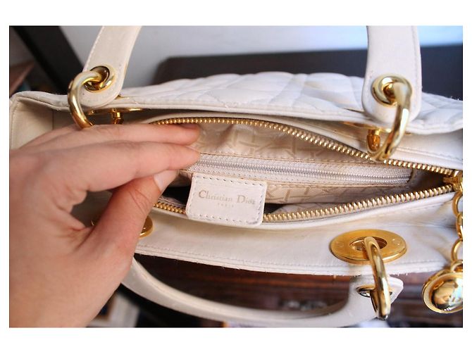Christian Dior Borsa Lady Dior in Pelle Avorio Beige - vista 10
