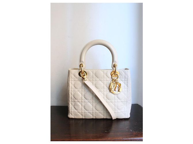 Christian Dior Borsa Lady Dior in Pelle Avorio Beige - vista 2