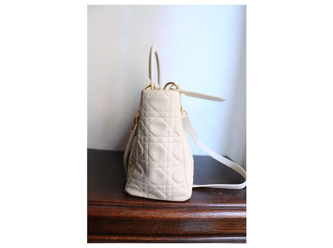 Christian Dior Borsa Lady Dior in Pelle Avorio Beige - vista 3