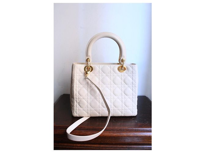 Christian Dior Borsa Lady Dior in Pelle Avorio Beige - vista 4