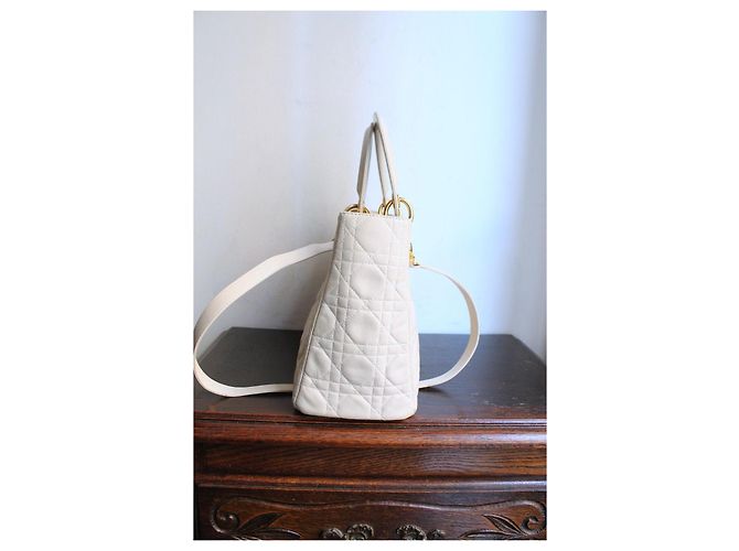 Christian Dior Borsa Lady Dior in Pelle Avorio Beige - vista 5