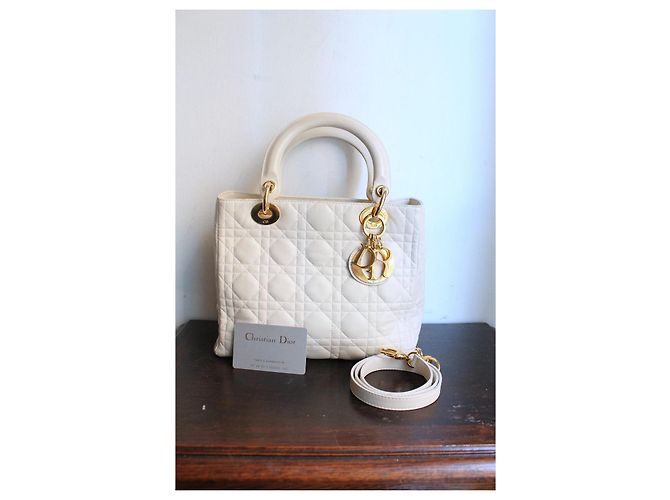 Christian Dior Borsa Lady Dior in Pelle Avorio Beige - vista 6