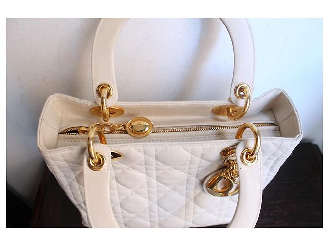 Christian Dior Borsa Lady Dior in Pelle Avorio Beige - vista 7