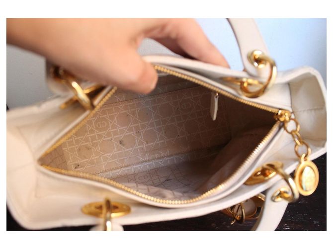 Christian Dior Borsa Lady Dior in Pelle Avorio Beige - vista 9