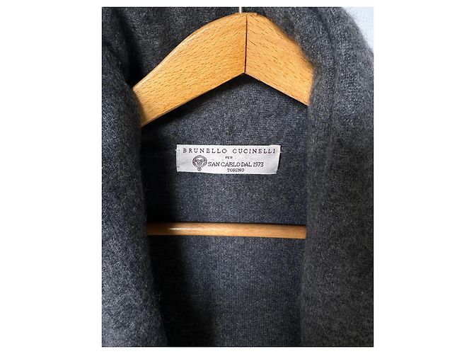 Brunello Cucinelli Cardigã de lã cinza escuro com fecho de fivela - vista 2