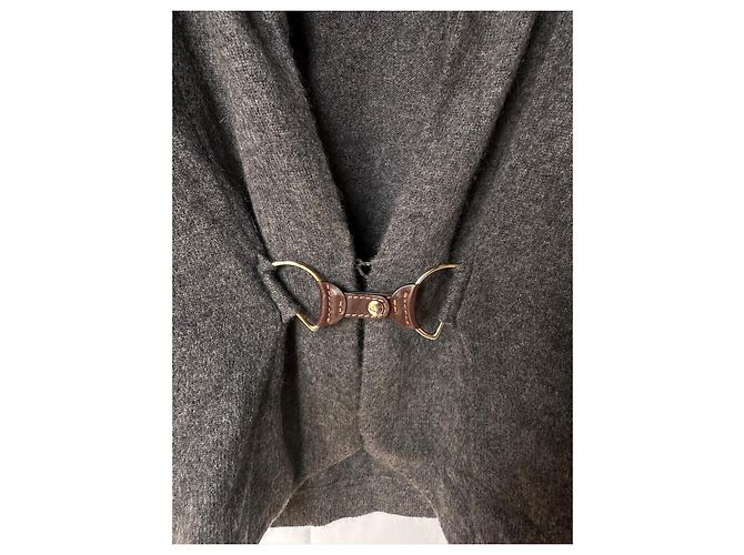 Brunello Cucinelli Cardigã de lã cinza escuro com fecho de fivela - vista 3