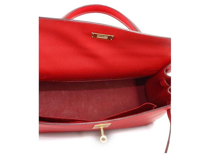 Hermès Kelly 28 Sellier Borsa in Pelle Epsom Rossa Rosso - vista 2
