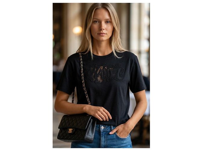 Chanel Camiseta de algodón negro bordada 2020 - vista 2