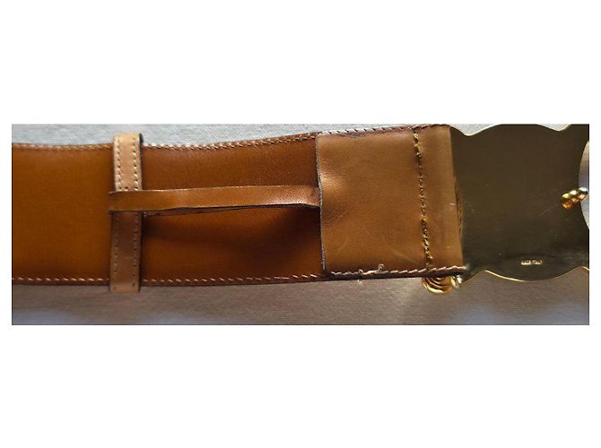 Céline Cintura Celine Triomphe in pelle con fibbia oro e marrone Sabbia - vista 21