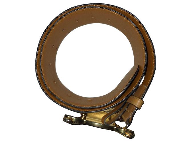 Céline Cintura Celine Triomphe in pelle con fibbia oro e marrone Sabbia - vista 3