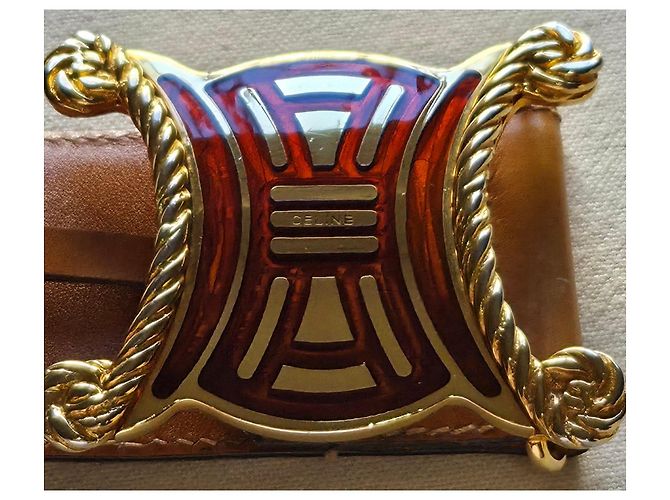 Céline Cintura Celine Triomphe in pelle con fibbia oro e marrone Sabbia - vista 5