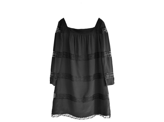 Prada Vestido Mini de Seda e Renda Primavera 2015 Preto - vista 2