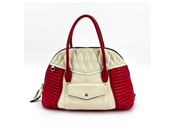 Miu Miu Biker Convertible Dome Satchel Pelle Matelassé Small Rosso - vista 2