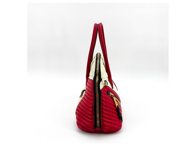 Miu Miu Biker Convertible Dome Satchel Pelle Matelassé Small Rosso - vista 3