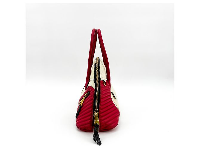 Miu Miu Biker Convertible Dome Satchel Pelle Matelassé Small Rosso - vista 4