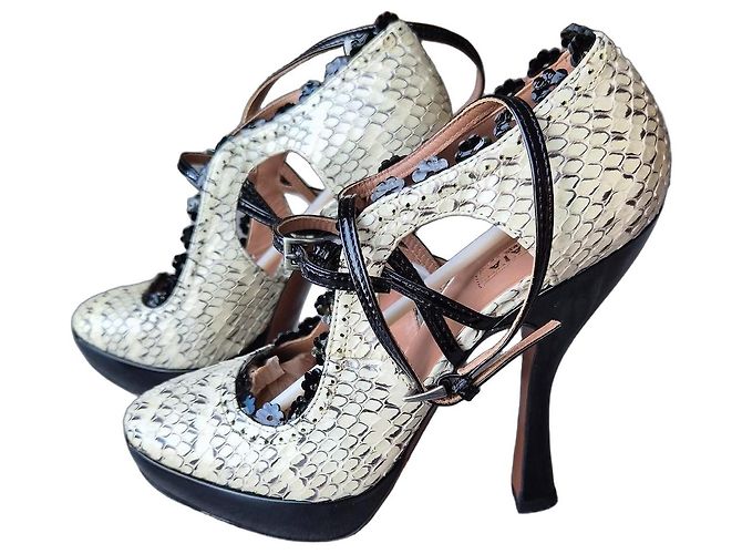 Décolleté Alaïa in pelle di pitone Nero Beige - vista 2