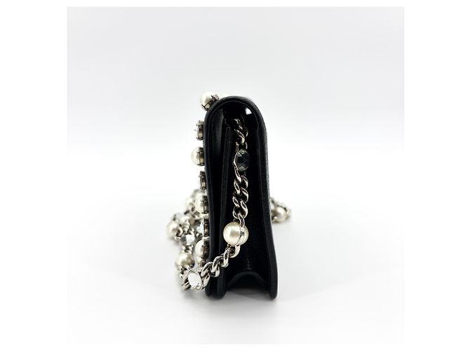 Clutch Miu Miu in pelle decorata con cristalli e perle, Medium Nero - vista 3