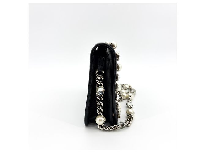 Clutch Miu Miu in pelle decorata con cristalli e perle, Medium Nero - vista 4