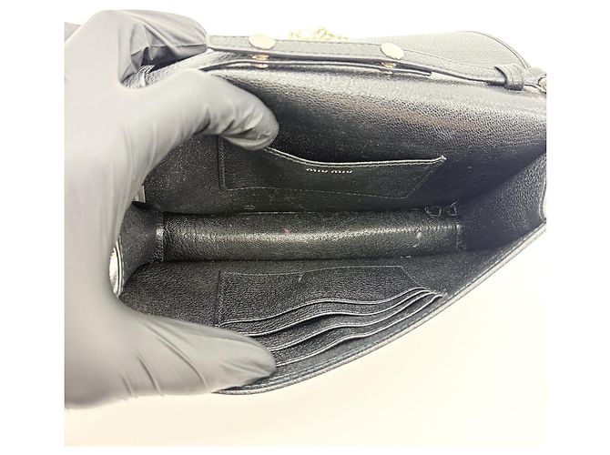 Clutch Miu Miu in pelle decorata con cristalli e perle, Medium Nero - vista 5