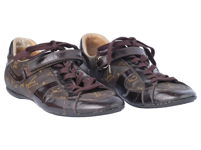 Baskets Louis Vuitton Globe-Trotter Monogram Canvas & Patent Leather Marron - vue 2
