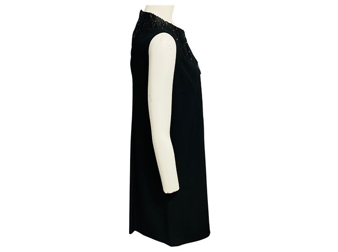 Abito smanicato in crepe Lanvin nero con paillettes e perline - vista 2