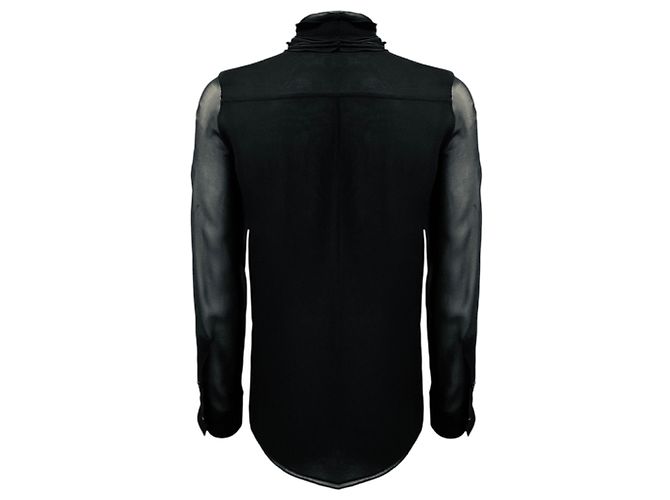 Blusa in seta Burberry a maniche lunghe con collo a fiocco e volant, nera Nero - vista 3