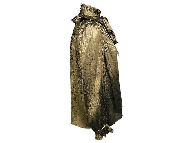 Chloé Chloe Lurex-Bluse mit goldfarbenem Metallic-Effekt, Rüschen und Bindeschleife am Hals Golden - Ansicht 2