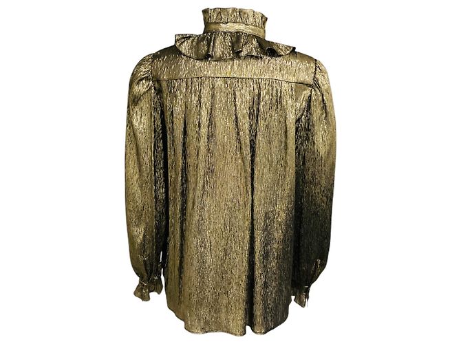 Chloé Chloe Lurex-Bluse mit goldfarbenem Metallic-Effekt, Rüschen und Bindeschleife am Hals Golden - Ansicht 3