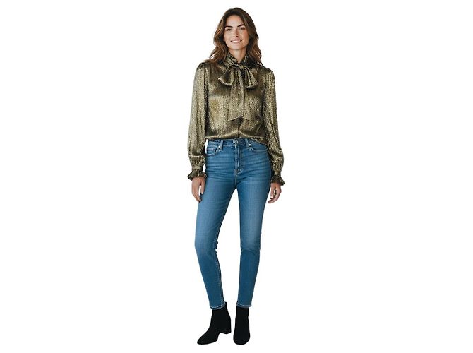 Chloé Chloe Lurex-Bluse mit goldfarbenem Metallic-Effekt, Rüschen und Bindeschleife am Hals Golden - Ansicht 6