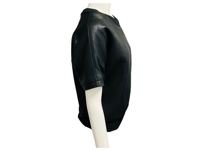Vera Wang Collection Kurzarm-Top aus schwarzem Lammleder - Ansicht 2