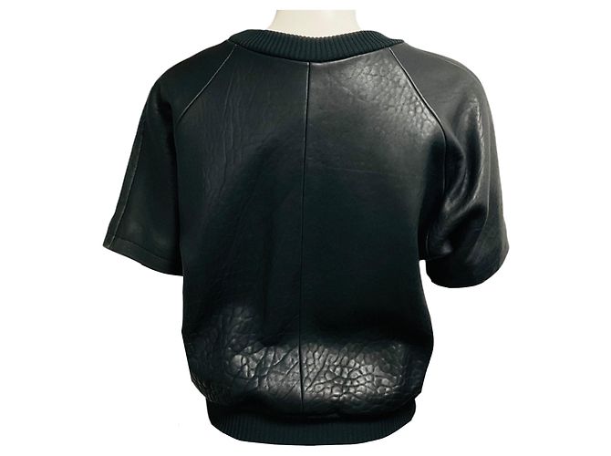 Vera Wang Collection Kurzarm-Top aus schwarzem Lammleder - Ansicht 3