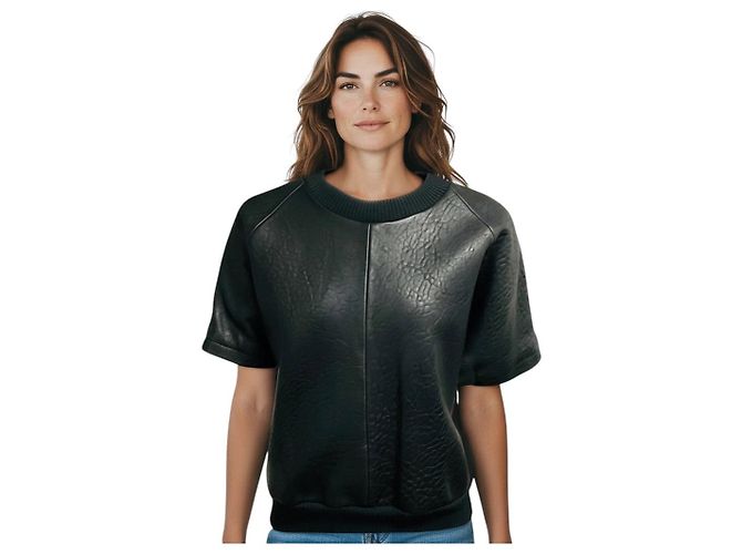 Vera Wang Collection Kurzarm-Top aus schwarzem Lammleder - Ansicht 6
