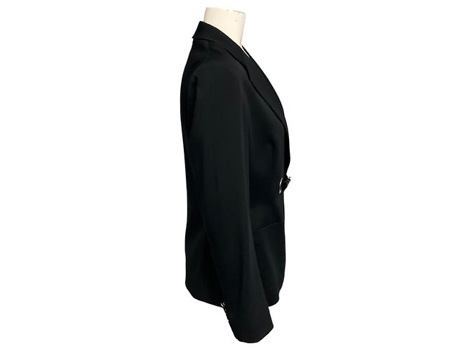Dolce & Gabbana Jacke aus schwarzem Crepe mit Lackledergürtel - vista 2