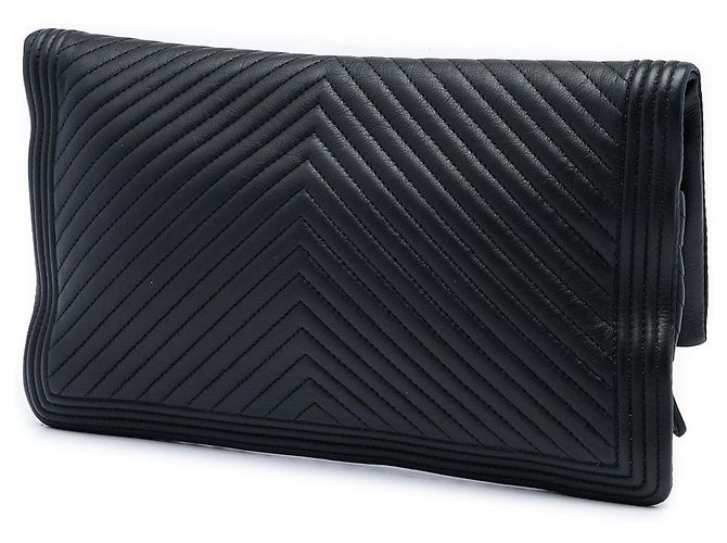 Clutch plegable Chanel Chevron CC Beauty Boy en piel de becerro negra Negro - vista 2