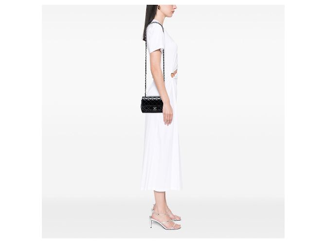 Borsa a tracolla Chanel Mini Rectangular Classic Single Flap in vernice nera Nero - vista 7