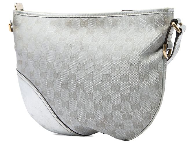 Borsa a tracolla mezzaluna Gucci New Britt Medium in tela GG argento - vista 2