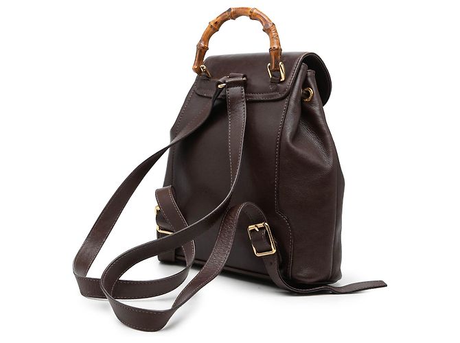 Bamboo Mini mochila Gucci em couro de bezerro castanho com cordão e bambu Marrom - vista 2