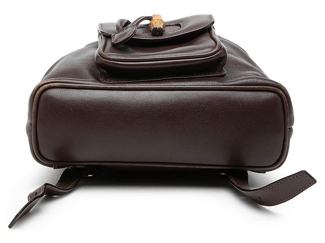 Bamboo Mini mochila Gucci em couro de bezerro castanho com cordão e bambu Marrom - vista 3