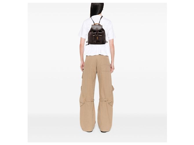 Bamboo Mini mochila Gucci em couro de bezerro castanho com cordão e bambu Marrom - vista 6