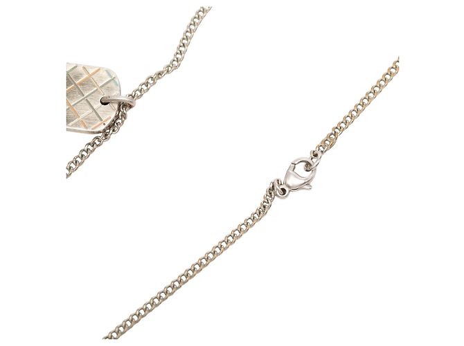 Silbernes Chanel CC Messing Stepp-Dog-Tag Anhänger Collier - Ansicht 5