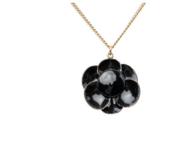 Collana con pendente Camelia smaltata nera Chanel CC placcata oro Nero - vista 2