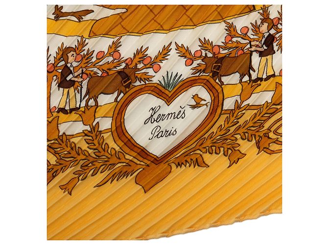 Hermès Decoupages Plissierter Seidenschal Gelb - Ansicht 5