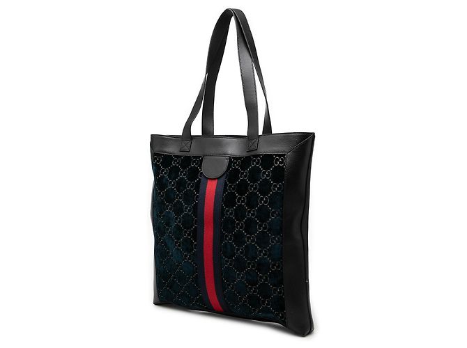 Borsa Tote Gucci Large GG Ophidia in velluto blu con banda Web - vista 2