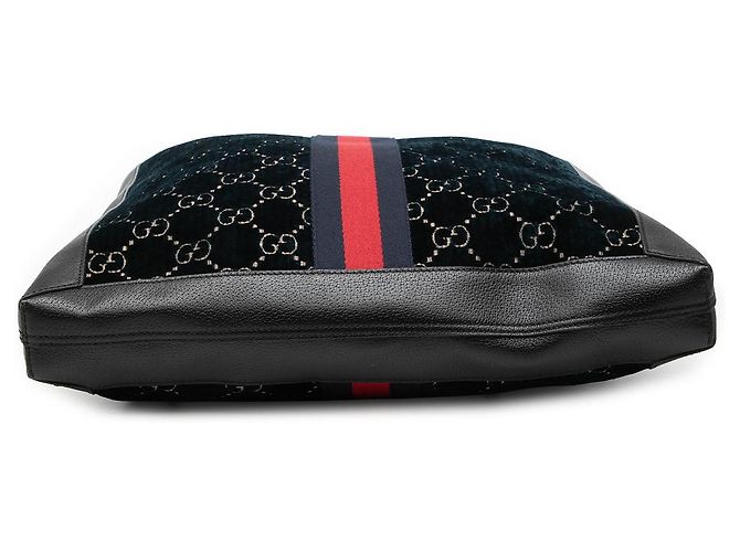 Borsa Tote Gucci Large GG Ophidia in velluto blu con banda Web - vista 3