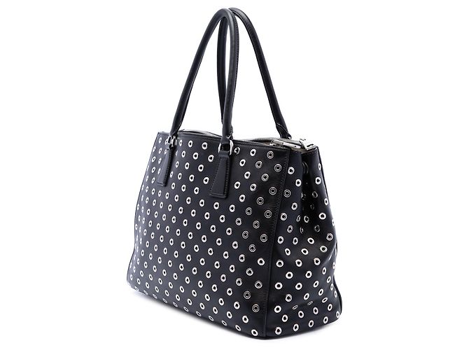 Borsa Galleria Double Zip in vitello con occhielli Prada Large City Nera Nero - vista 2