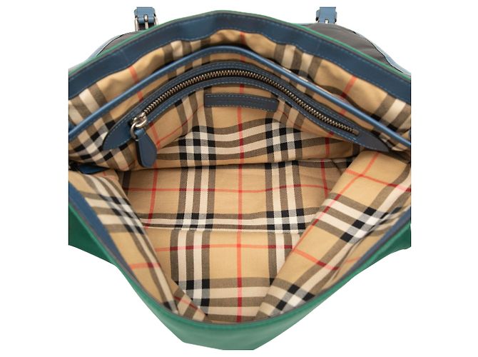 Sac messenger Burberry Large Tricolor en nylon et cuir Vert - vue 4