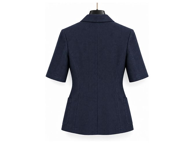 Vintage Max Mara Women's Navy Short Sleeve 100% Cotton Blazer – IT 42 Blu scuro - vista 2