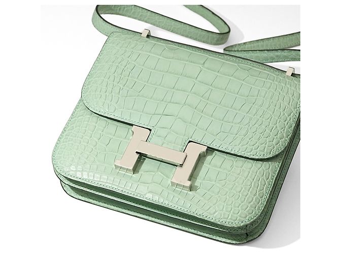 Hermès Constance 18 Mini Alligator Matt Vert d’Eau Verde chiaro - vista 4