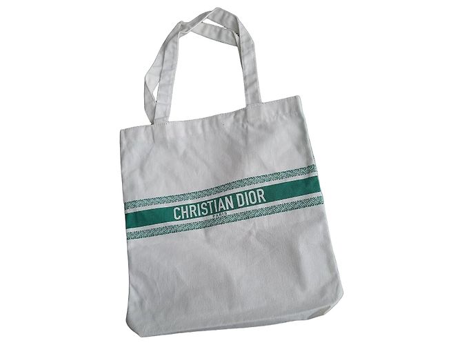 Christian Dior Book Tote Canvas Bag White Green - view 2